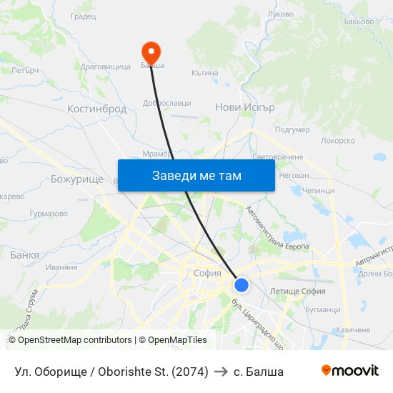 Ул. Оборище / Oborishte St. (2074) to с. Балша map