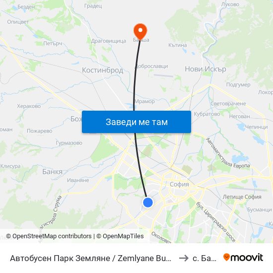 Автобусен Парк Земляне / Zemlyane Bus Depot (0080) to с. Балша map