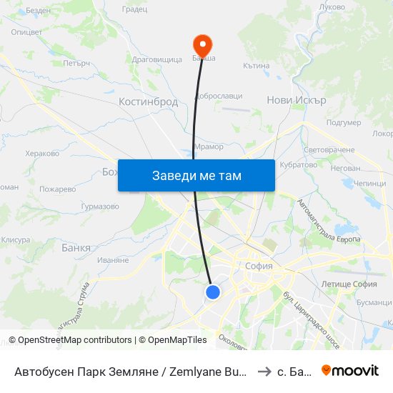 Автобусен Парк Земляне / Zemlyane Bus Depot (0079) to с. Балша map