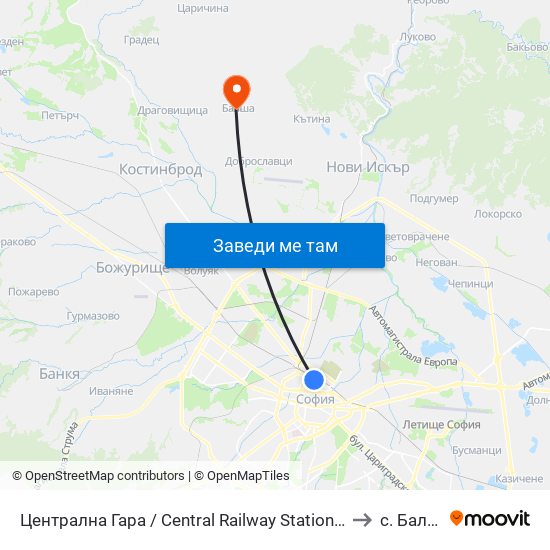 Централна Гара / Central Railway Station (1327) to с. Балша map