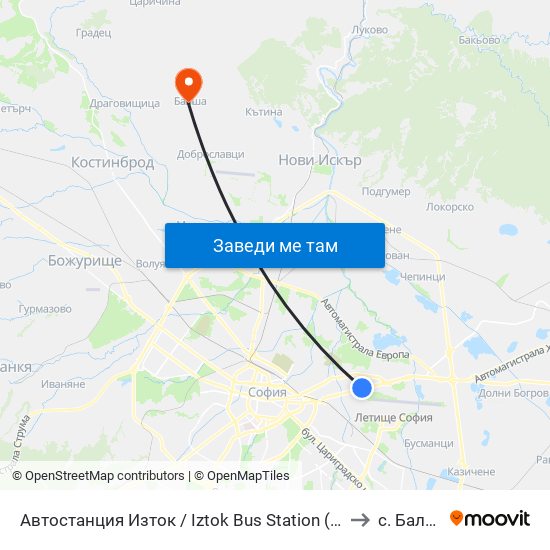 Автостанция Изток / Iztok Bus Station (0056) to с. Балша map