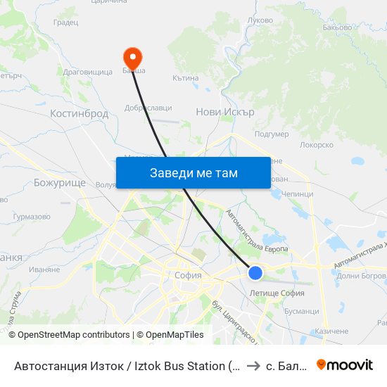 Автостанция Изток / Iztok Bus Station (2023) to с. Балша map