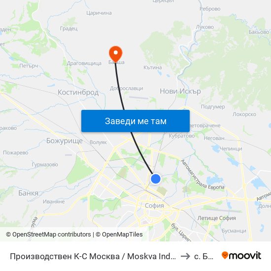 Производствен К-С Москва / Moskva Industrial Complex (0538) to с. Балша map