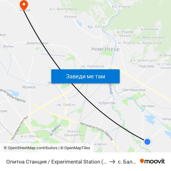 Опитна Станция / Experimental Station (1206) to с. Балша map
