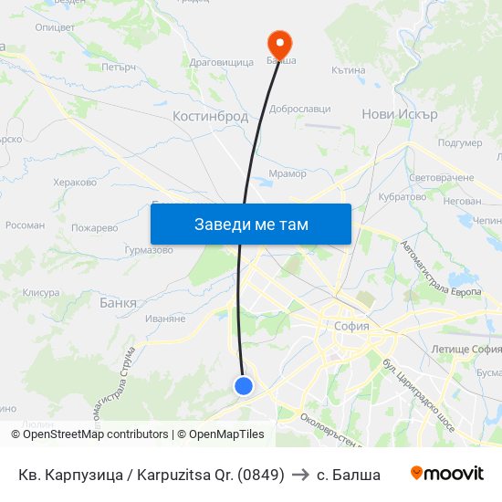 Кв. Карпузица / Karpuzitsa Qr. (0849) to с. Балша map
