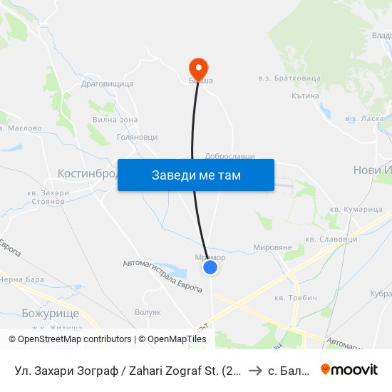 Ул. Захари Зограф / Zahari Zograf St. (2743) to с. Балша map