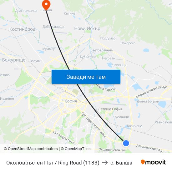 Околовръстен Път / Ring Road (1183) to с. Балша map