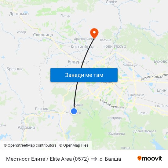 Местност Елите / Elite Area (0572) to с. Балша map