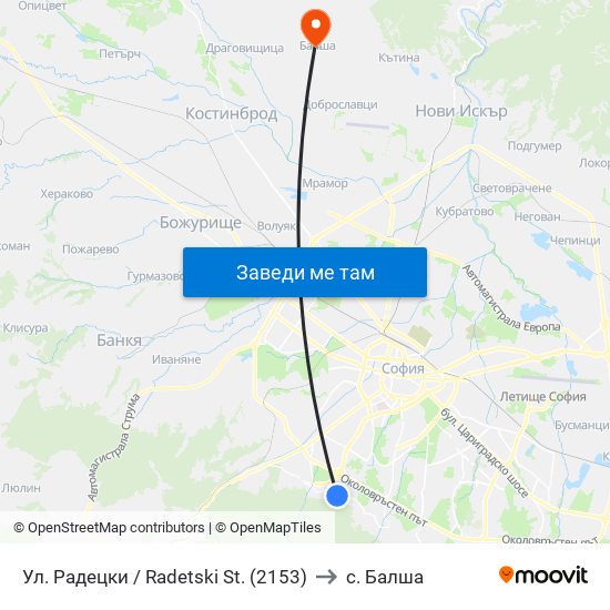 Ул. Радецки / Radetski St. (2153) to с. Балша map