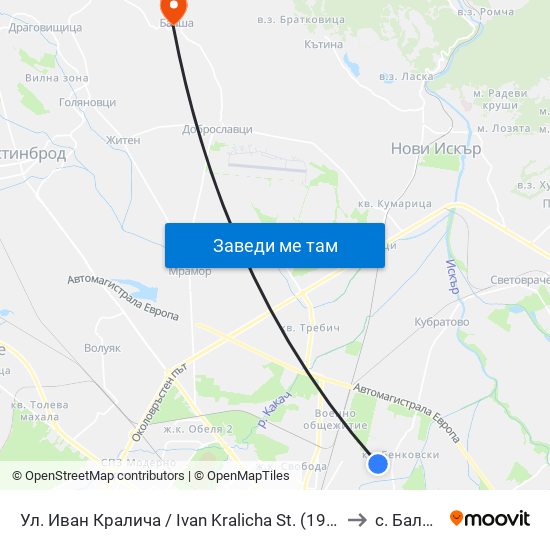 Ул. Иван Кралича / Ivan Kralicha St. (1953) to с. Балша map