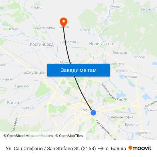 Ул. Сан Стефано / San Stefano St. (2168) to с. Балша map