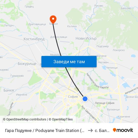 Гара Подуяне / Poduyane Train Station (0472) to с. Балша map