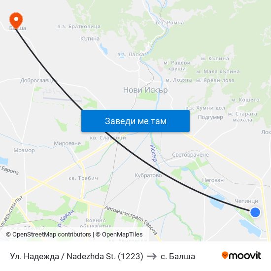 Ул. Надежда / Nadezhda St. (1223) to с. Балша map