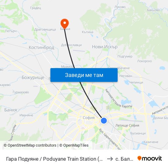 Гара Подуяне / Poduyane Train Station (0466) to с. Балша map