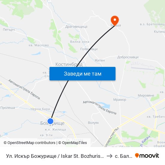 Ул. Искър Божурище / Iskar St. Bozhurishte(2602) to с. Балша map