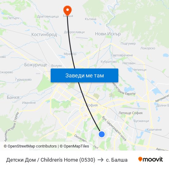 Детски Дом / Children's Home (0530) to с. Балша map