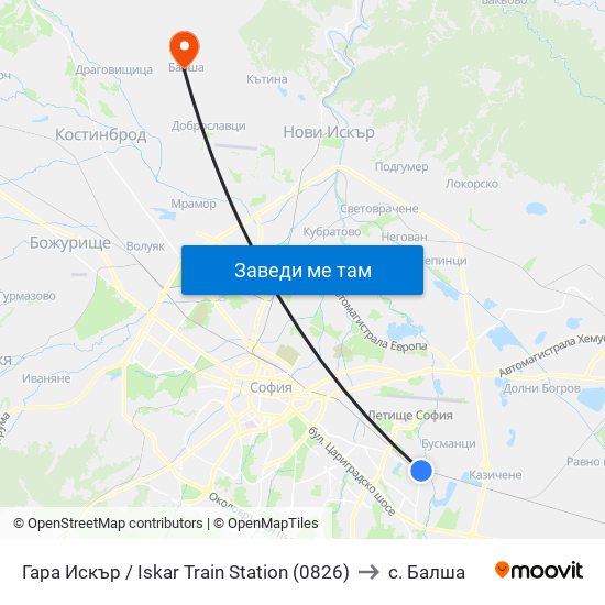 Гара Искър / Iskar Train Station (0826) to с. Балша map