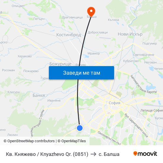 Кв. Княжево / Knyazhevo Qr. (0851) to с. Балша map