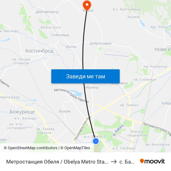 Метростанция Обеля / Obelya Metro Station (6240) to с. Балша map