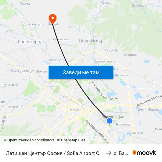 Летищен Център София / Sofia Airport Center (2798) to с. Балша map