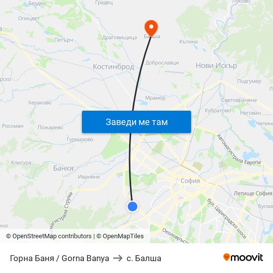 Горна Баня / Gorna Banya to с. Балша map