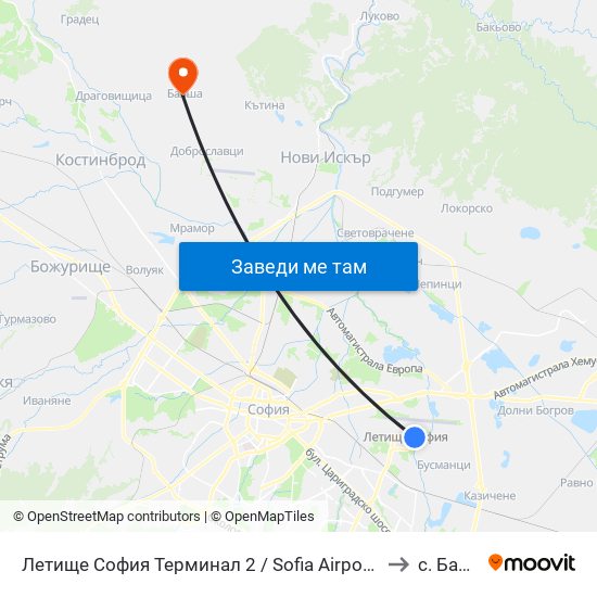 Летище София Терминал 2 / Sofia Airport Terminal 2 to с. Балша map