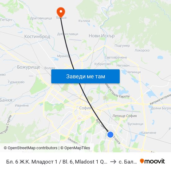 Бл. 6 Ж.К. Младост 1 / Bl. 6, Mladost 1 Qr. (0238) to с. Балша map