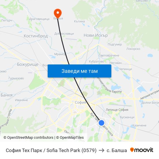София Тех Парк / Sofia Tech Park (0579) to с. Балша map