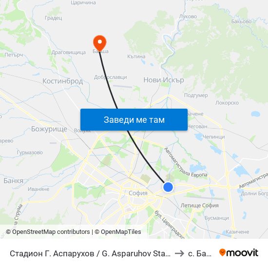 Стадион Г. Аспарухов / G. Asparuhov Stadium (1615) to с. Балша map