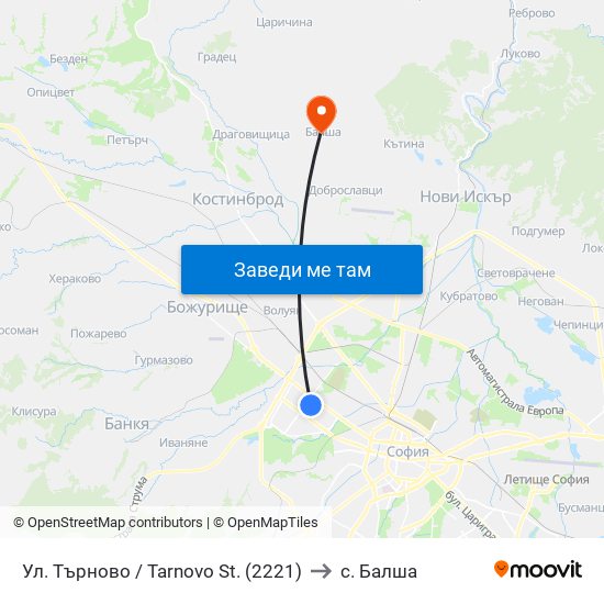 Ул. Търново / Tarnovo St. (2221) to с. Балша map