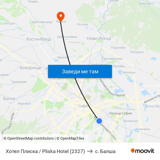 Хотел Плиска / Pliska Hotel (2327) to с. Балша map