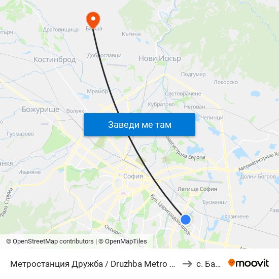 Метростанция Дружба / Druzhba Metro Station (2739) to с. Балша map