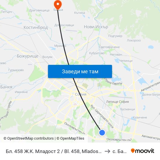 Бл. 458 Ж.К. Младост 2 / Bl. 458, Mladost 2 Qr. (2754) to с. Балша map