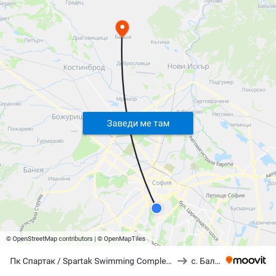 Пк Спартак / Spartak Swimming Complex (0647) to с. Балша map