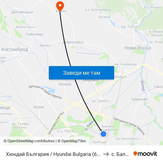 Хюндай България / Hyundai Bulgaria (6239) to с. Балша map