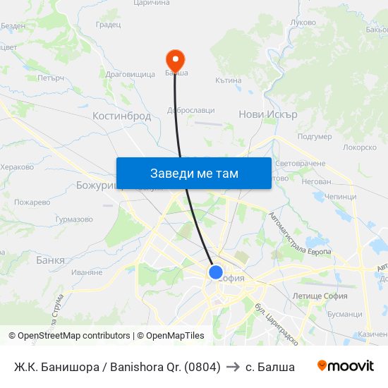 Ж.К. Банишора / Banishora Qr. (0804) to с. Балша map