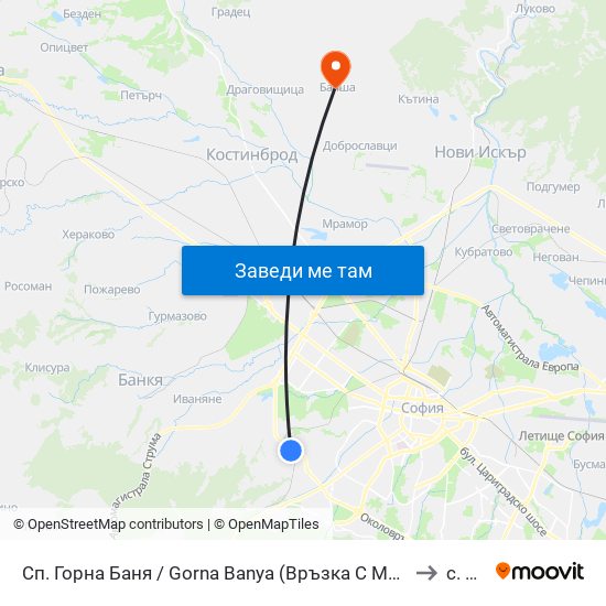 Сп. Горна Баня / Gorna Banya (Връзка С Метролиния М3 / Transfer For Metro Line 3) to с. Балша map