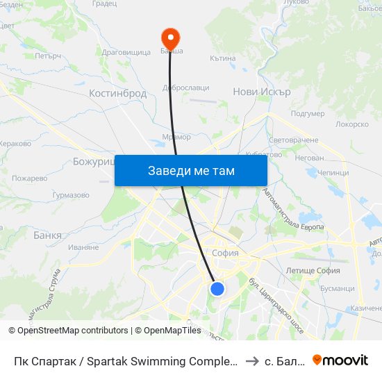Пк Спартак / Spartak Swimming Complex (6639) to с. Балша map