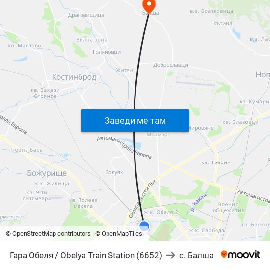 Гара Обеля / Obelya Train Station (6652) to с. Балша map