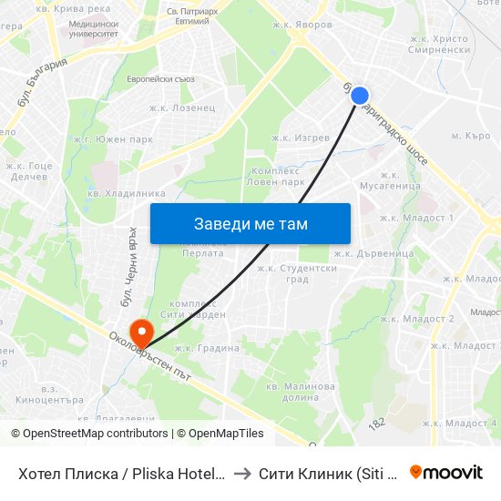Хотел Плиска / Pliska Hotel (2326) to Сити Клиник (Siti Klinik) map