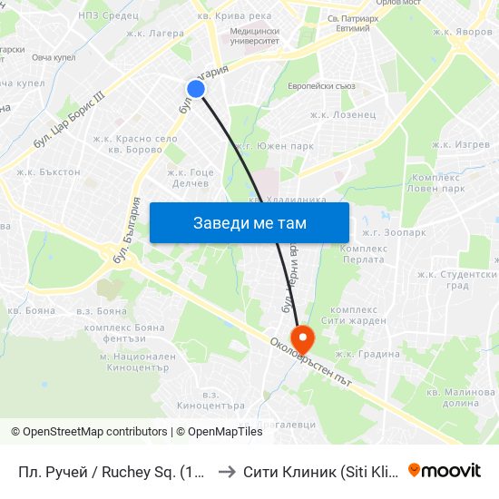 Пл. Ручей / Ruchey Sq. (1301) to Сити Клиник (Siti Klinik) map