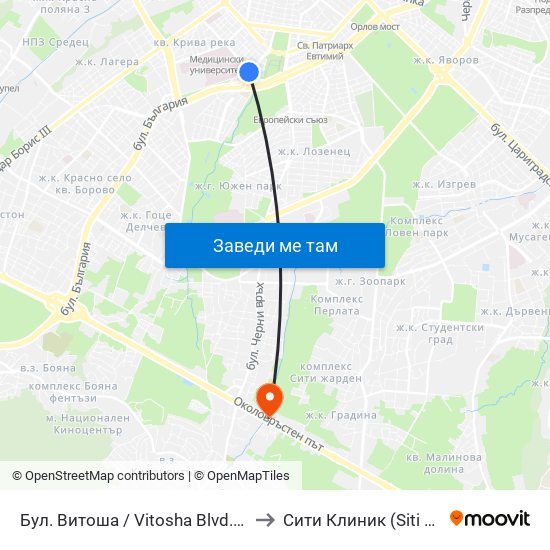 Бул. Витоша / Vitosha Blvd. (0302) to Сити Клиник (Siti Klinik) map