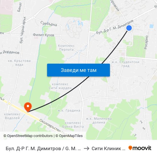 Бул. Д-Р Г. М. Димитров / G. M. Dimitrov Blvd. (0318) to Сити Клиник (Siti Klinik) map