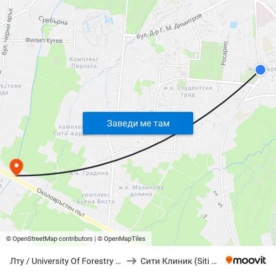 Лту / University Of Forestry (0617) to Сити Клиник (Siti Klinik) map