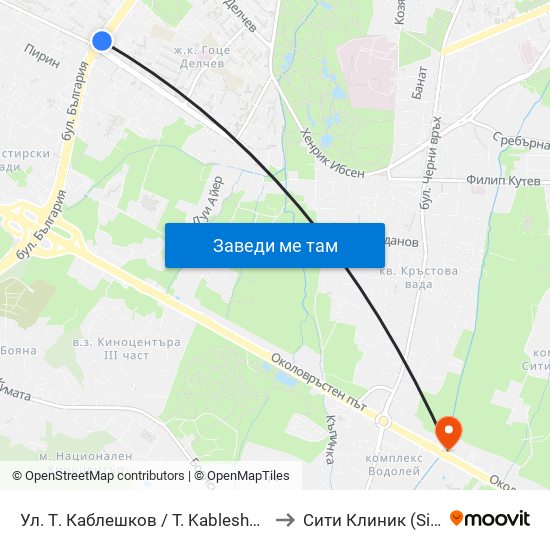 Ул. Т. Каблешков / T. Kableshkov St. (2211) to Сити Клиник (Siti Klinik) map