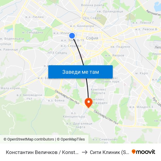 Константин Величков / Konstantin Velichkov to Сити Клиник (Siti Klinik) map