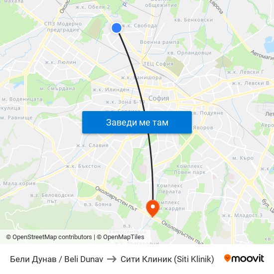 Бели Дунав / Beli Dunav to Сити Клиник (Siti Klinik) map