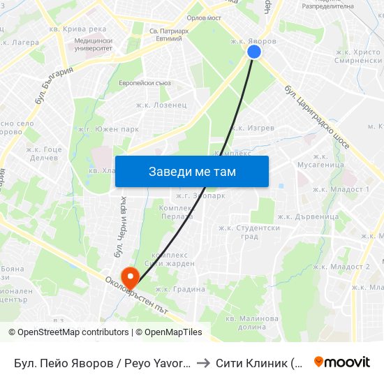 Бул. Пейо Яворов / Peyo Yavorov Blvd. (0073) to Сити Клиник (Siti Klinik) map