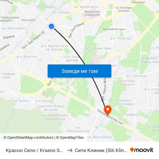Красно Село / Krasno Selo to Сити Клиник (Siti Klinik) map