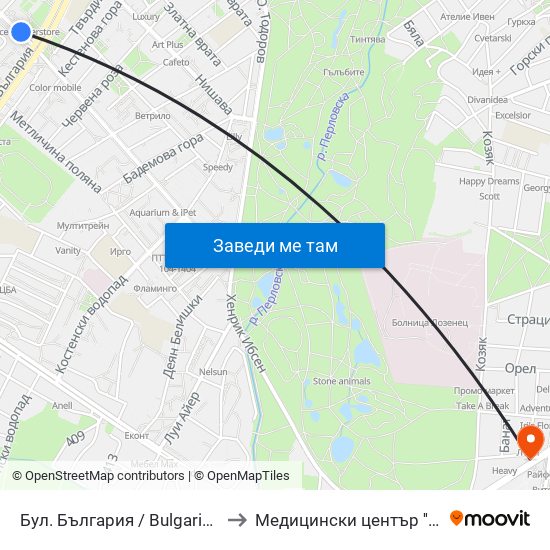 Бул. България / Bulgaria Blvd. (0290) to Медицински център ''АФРОДИТА'' map